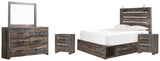Drystan Queen Panel Bed with 2 Storage Drawers with Mirrored Dresser and 2 Nightstands in Multi from Ashley - Luna Furniture