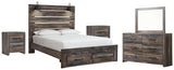 Drystan Queen Panel Bed with 2 Storage Drawers with Mirrored Dresser and 2 Nightstands in Multi from Ashley - Luna Furniture