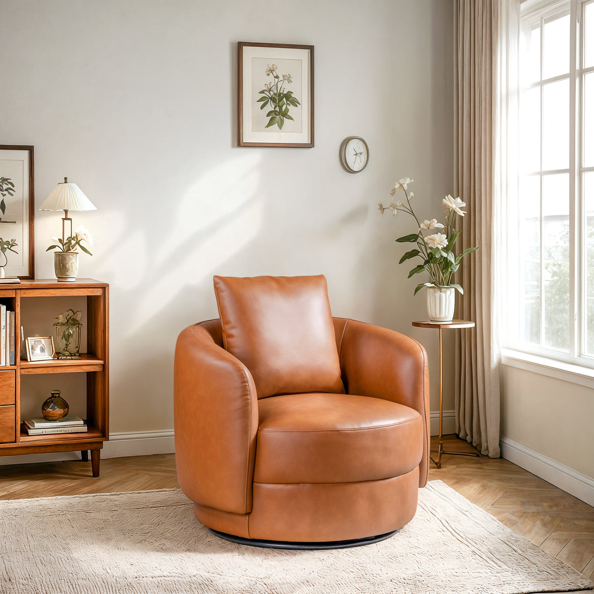 Dylan Cognac Leather Swivel Chair from Midinmod - Luna Furniture