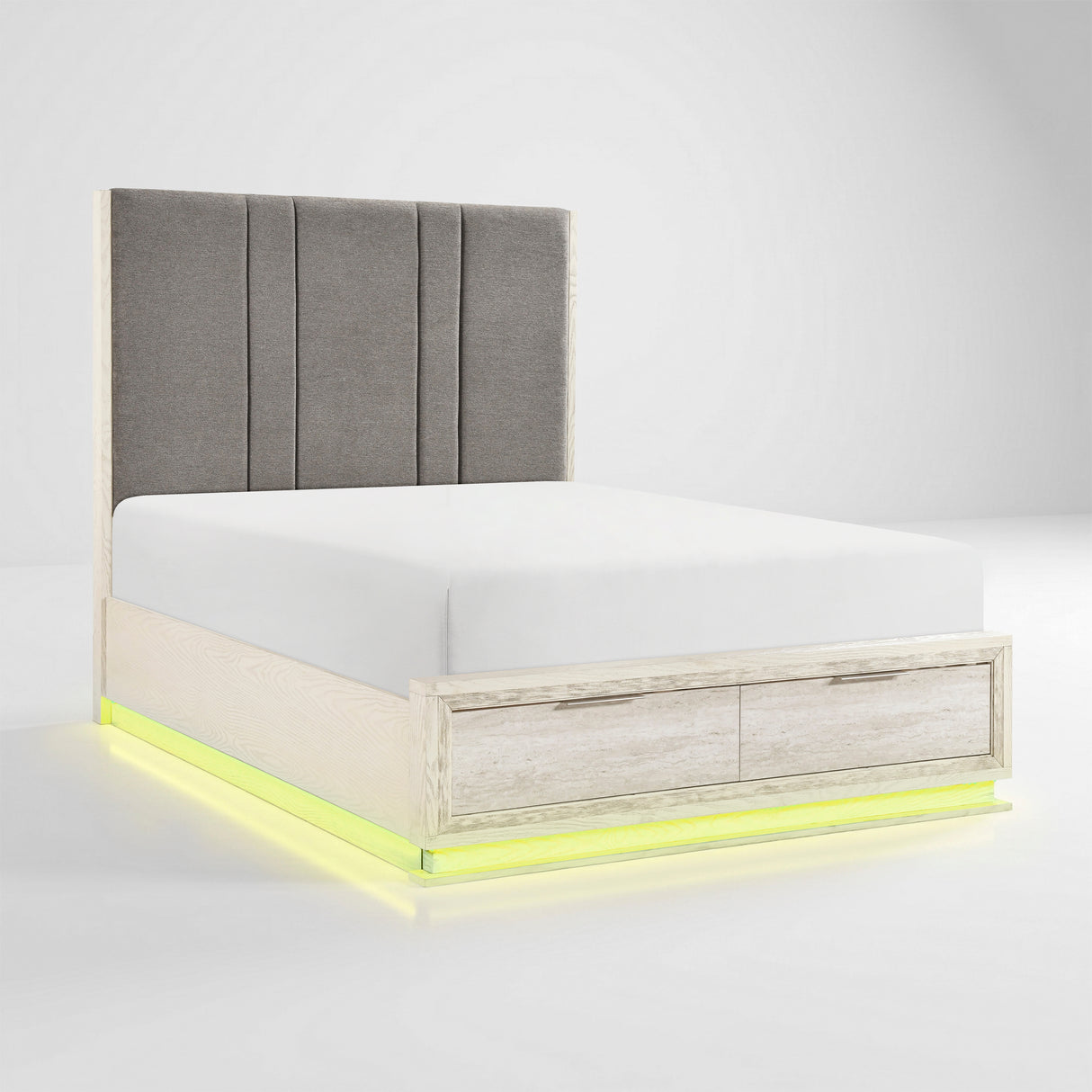 Noctis White/Light Gray Eastern King Platform Bed with Footboard Storage from Homelegance - Luna Furniture