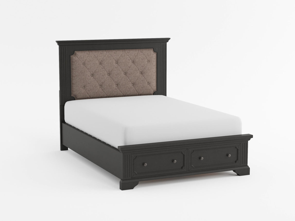 Bolingbrook Wire-Brushed Charcoal Queen Platform Bed with Footboard Storage from Homelegance - Luna Furniture