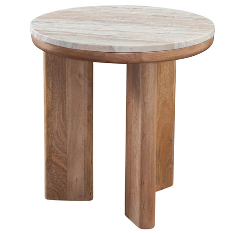 Sidney Brown Honey 22" Round Toronto Brown Marble Top End Table from Steve Silver - Luna Furniture