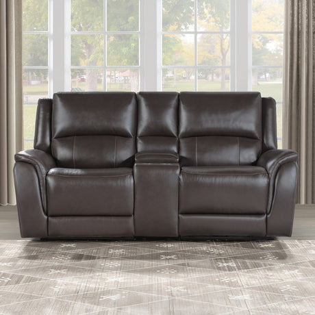 Alexandria Chocolate Top-Grain Leather Power Reclining Console Loveseat from Steve Silver - Luna Furniture