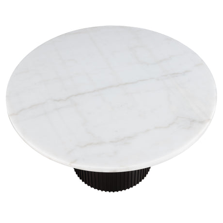 Colvin 52″ Round White Marble Dining Table, Black Finish from Steve Silver - Luna Furniture