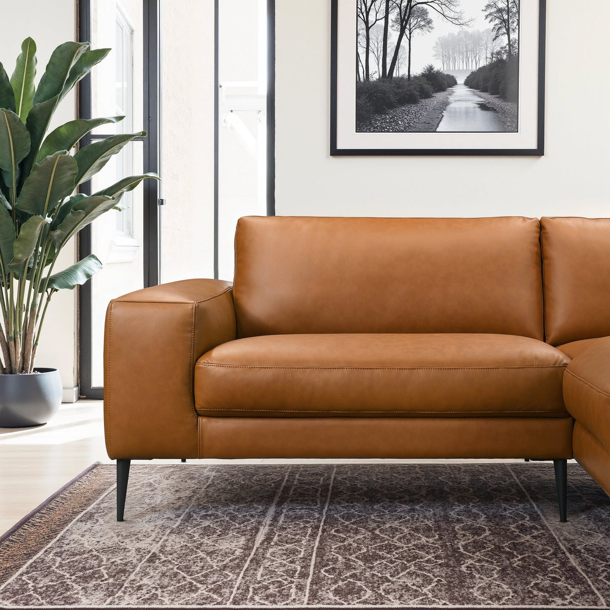 Easley Tan Vegan Leather Wide-Arm Chaise Sectional Sofa from Midinmod - Luna Furniture