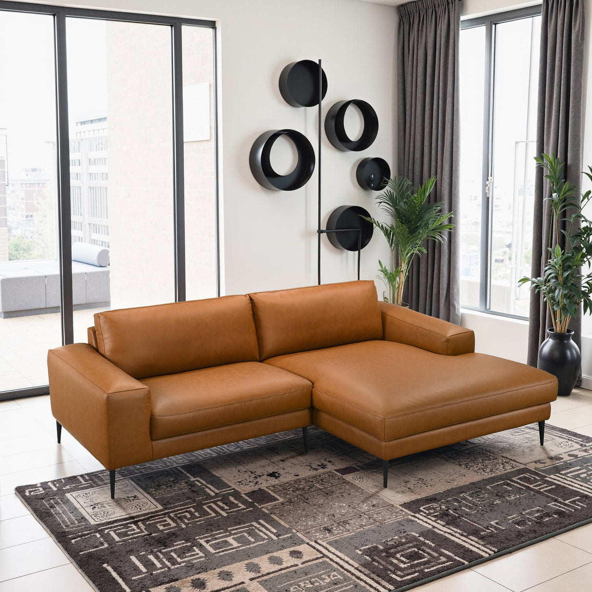 Easley Tan Vegan Leather Wide-Arm Chaise Sectional Sofa from Midinmod - Luna Furniture