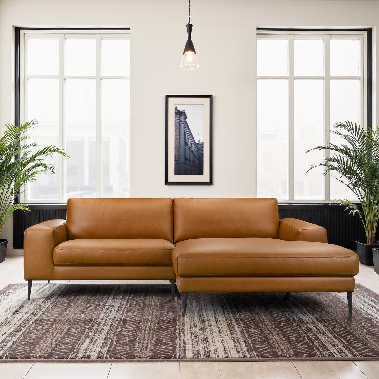 Easley Tan Vegan Leather Wide-Arm Chaise Sectional Sofa from Midinmod - Luna Furniture