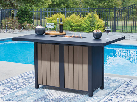 East Beach Blue Outdoor Bar Table with Fire Pit from Ashley - Luna Furniture