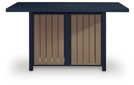 East Beach Blue Outdoor Bar Table with Fire Pit from Ashley - Luna Furniture