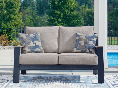 East Beach Blue Outdoor Loveseat with Cushion from Ashley - Luna Furniture