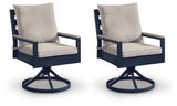 East Beach Blue Outdoor Swivel Chair with Cushion (Set of 2) from Ashley - Luna Furniture