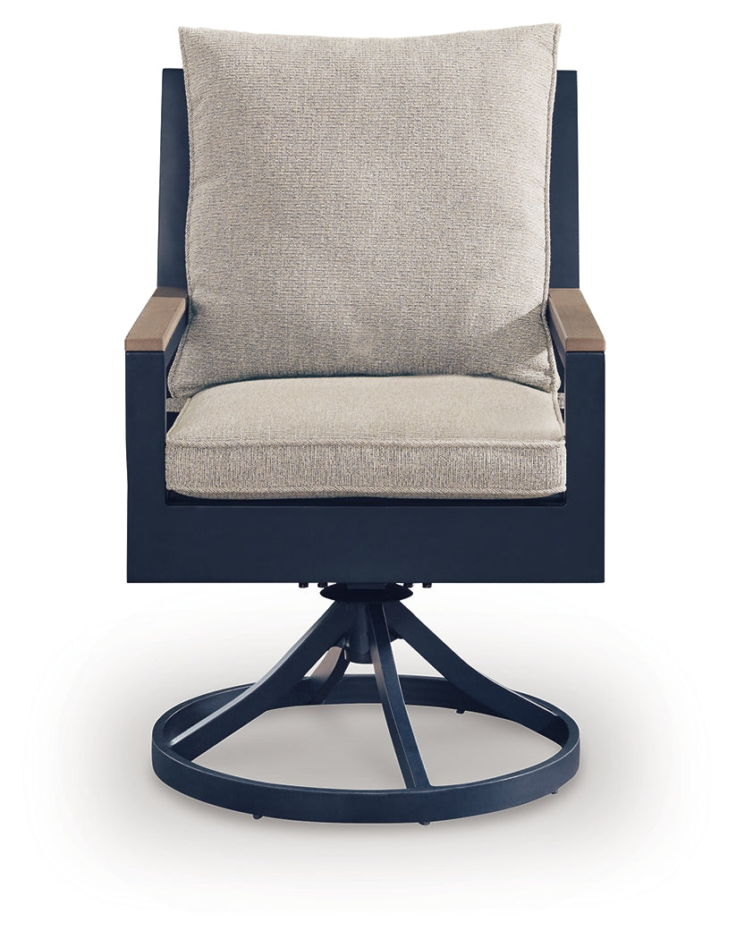 East Beach Blue Outdoor Swivel Chair with Cushion (Set of 2) from Ashley - Luna Furniture