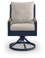 East Beach Blue Outdoor Swivel Chair with Cushion (Set of 2) from Ashley - Luna Furniture