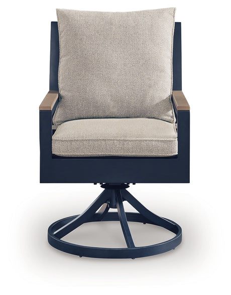 East Beach Blue Outdoor Swivel Chair with Cushion (Set of 2) from Ashley - Luna Furniture