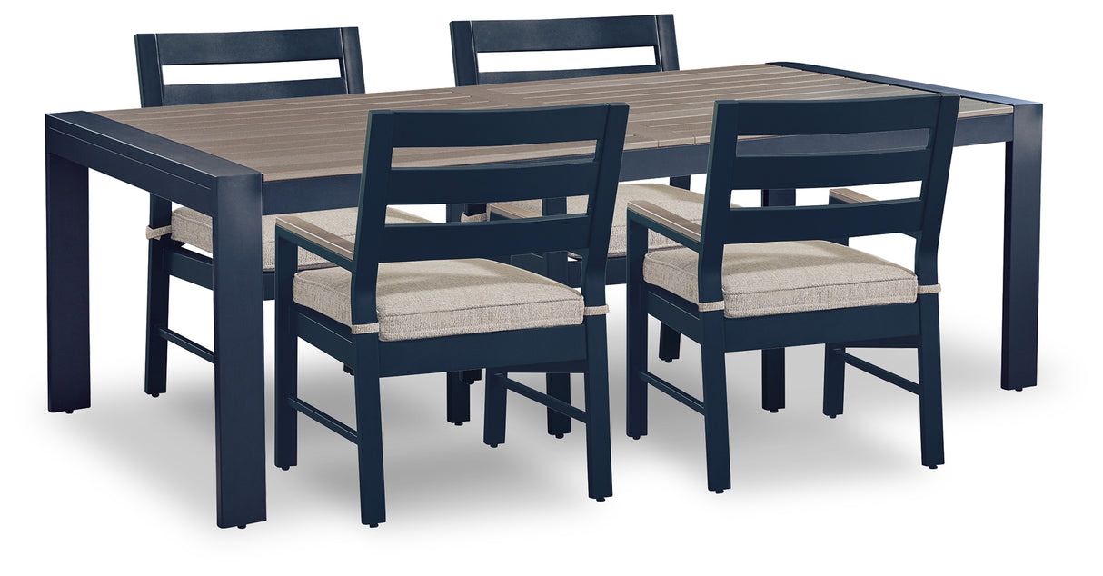 East Beach Outdoor Dining Table and 4 Chairs in Navy Blue/Driftwood from Ashley - Luna Furniture