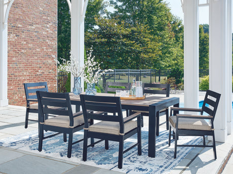 East Beach Outdoor Dining Table and 6 Chairs in Navy Blue/Driftwood from Ashley - Luna Furniture