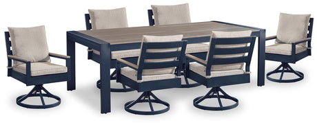 East Beach Outdoor Dining Table and 6 Chairs in Navy Blue/Driftwood from Ashley - Luna Furniture