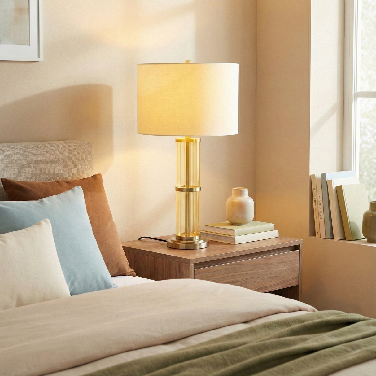 Echo Brushed Nickel Table Lamp with On/Off Switch Clear Glass Body Metal Base from Ashcroft Furniture - Luna Furniture