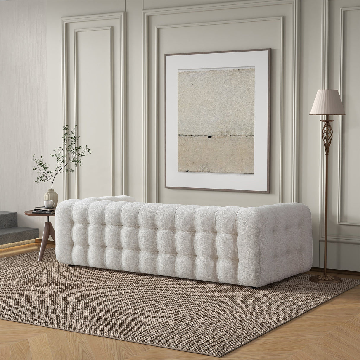Eden Modern Tufted Chesterfield Boucle Fabric Sofa Cream from Midinmod - Luna Furniture