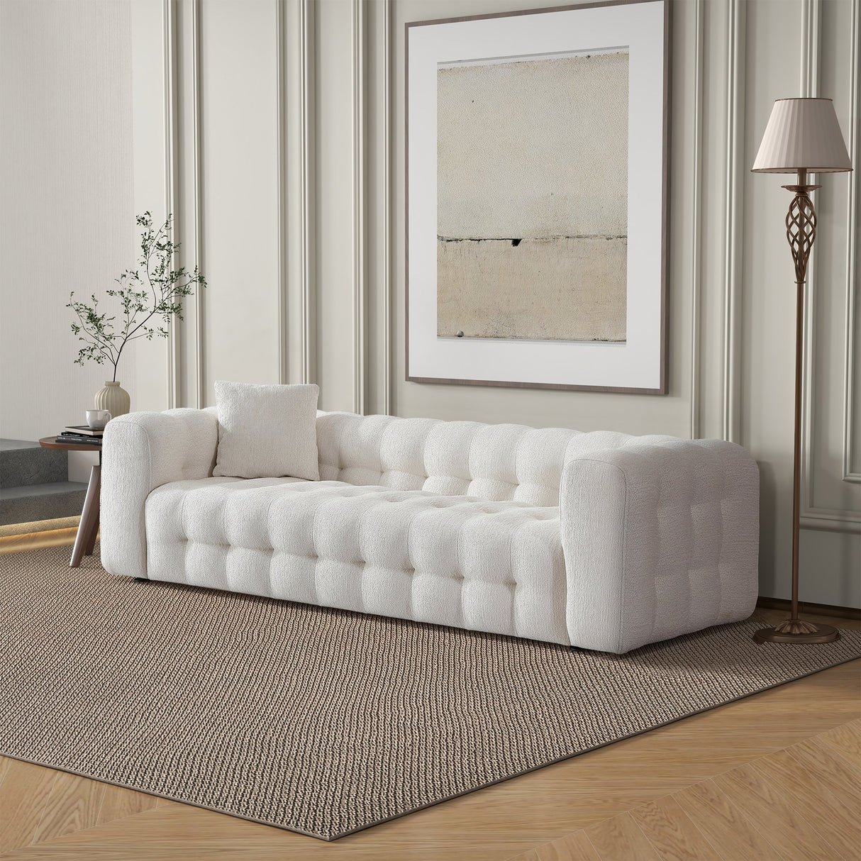 Eden Modern Tufted Chesterfield Boucle Fabric Sofa Cream from Midinmod - Luna Furniture