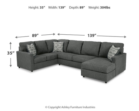 Edenfield Charcoal 3-Piece Sectional with Ottoman from Ashley - Luna Furniture