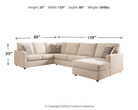 Edenfield Linen 3-Piece Sectional with Ottoman from Ashley - Luna Furniture