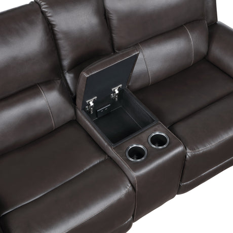 Alexandria Chocolate Top-Grain Leather Power Reclining Console Loveseat from Steve Silver - Luna Furniture