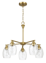Elegance Five Lights Linear Arms with Golden Brass Finish Chain Chandelier 24"W × 8.5"H with Clear Water Glass from Midinmod - Luna Furniture