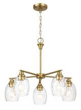 Elegance Five Lights Linear Arms with Golden Brass Finish Chain Chandelier 24"W × 8.5"H with Clear Water Glass from Midinmod - Luna Furniture