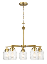 Elegance Five Lights Linear Arms with Golden Brass Finish Chain Chandelier 24"W × 8.5"H with Clear Water Glass from Midinmod - Luna Furniture