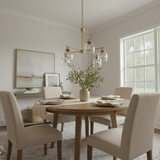 Elegance Five Lights Linear Arms with Golden Brass Finish Chain Chandelier 24"W × 8.5"H with Clear Water Glass from Ashcroft Furniture - Luna Furniture