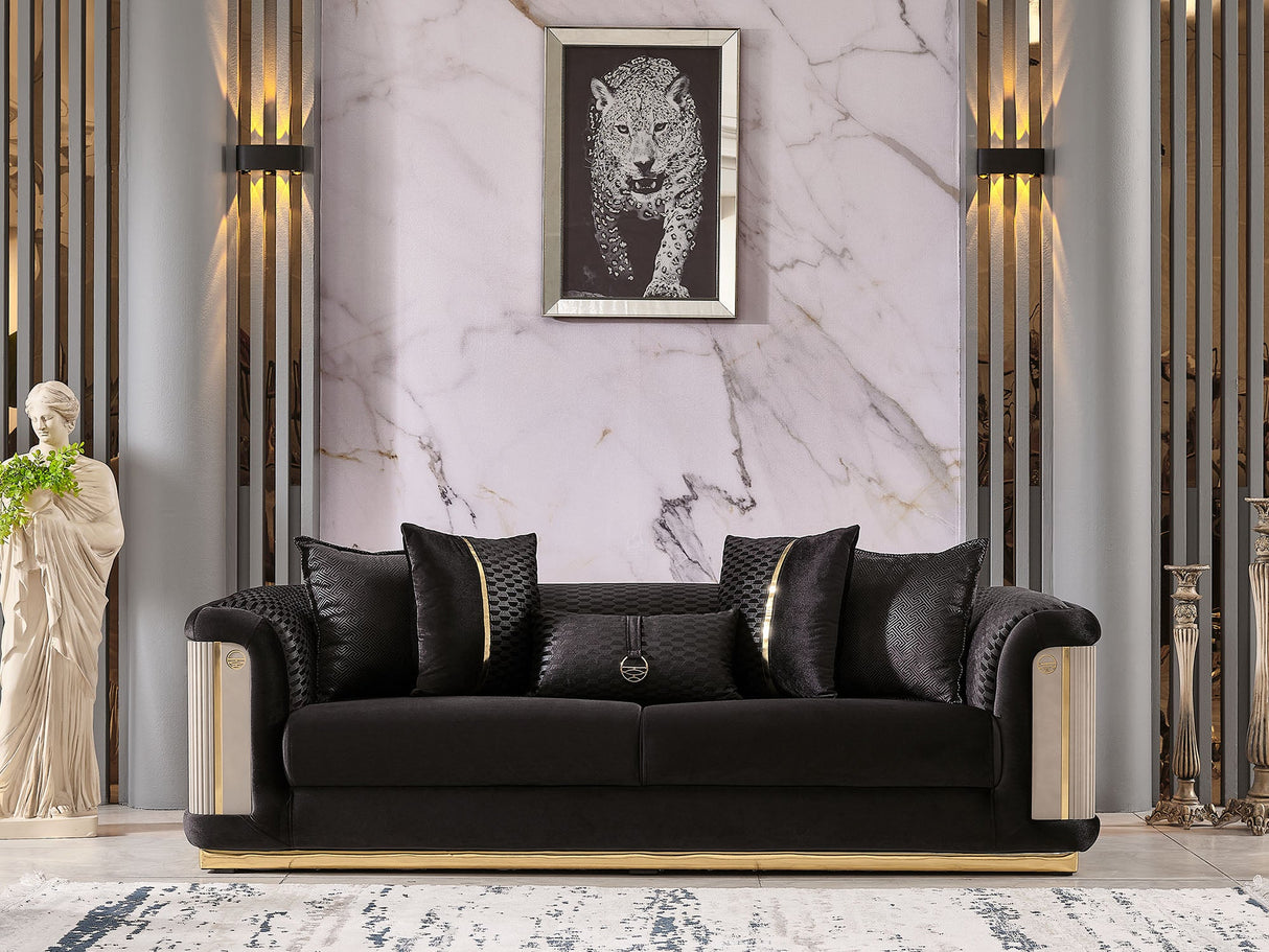 Elegance Stationary Sofa in Black from Furnia - Luna Furniture