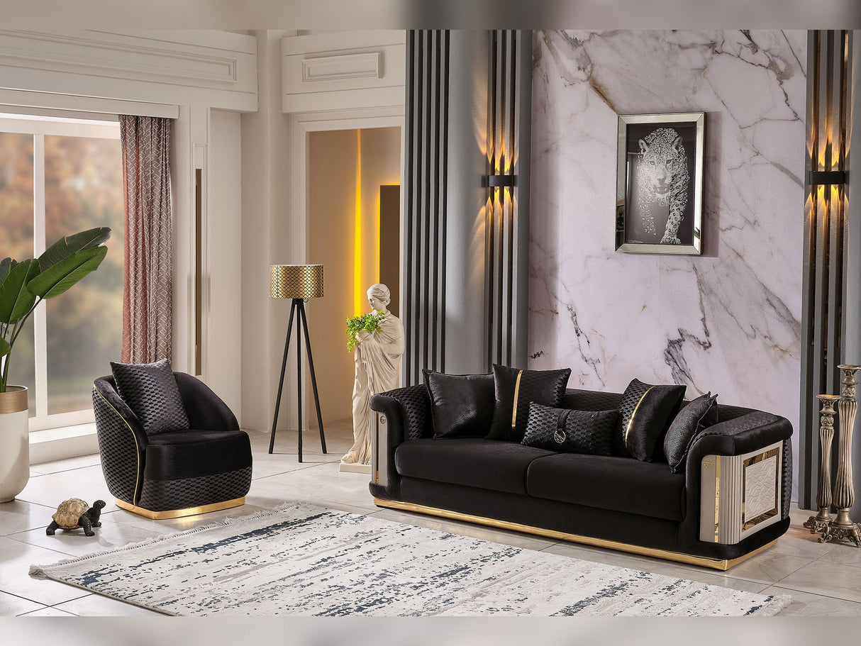 Elegance Stationary Sofa in Black from Furnia - Luna Furniture