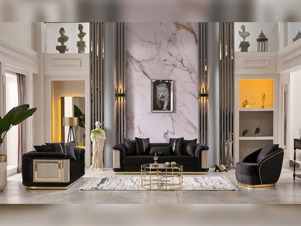 Elegance 3-pieces (Sofa & Loveseat & Chair) Livingroom Set in Black