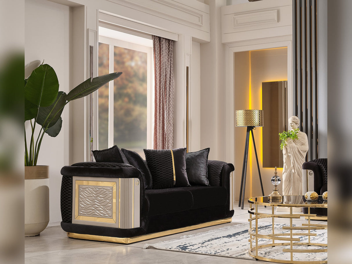 Elegance 3-pieces (Sofa & Loveseat & Chair) Livingroom Set in Black from Furnia - Luna Furniture