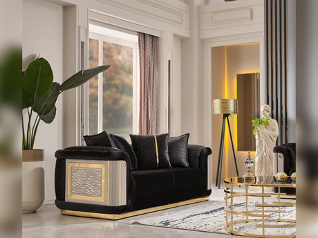 Elegance 3-pieces (Sofa & Loveseat & Chair) Livingroom Set in Black from Furnia - Luna Furniture