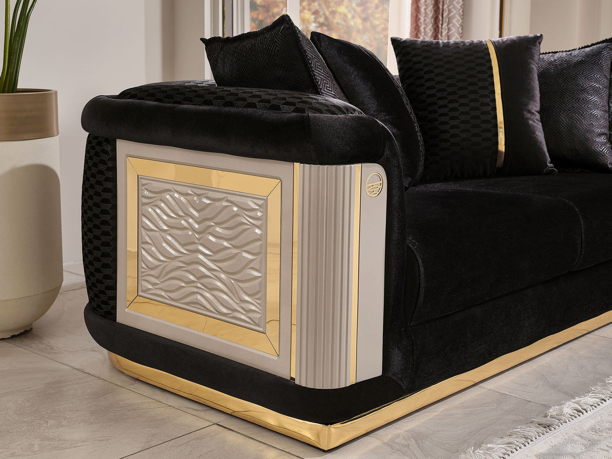 Elegance Stationary Sofa in Black from Furnia - Luna Furniture
