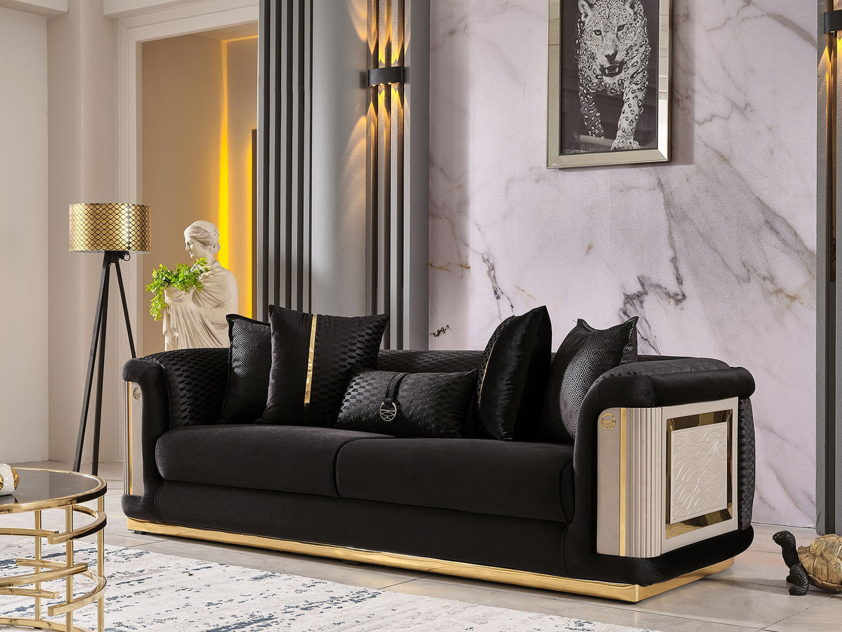 Elegance Stationary Sofa in Black from Furnia - Luna Furniture