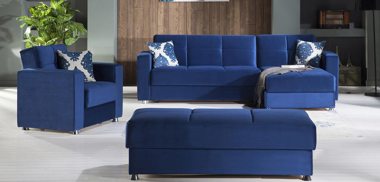Elegant Roma Navy Ottoman from Bellona - Luna Furniture