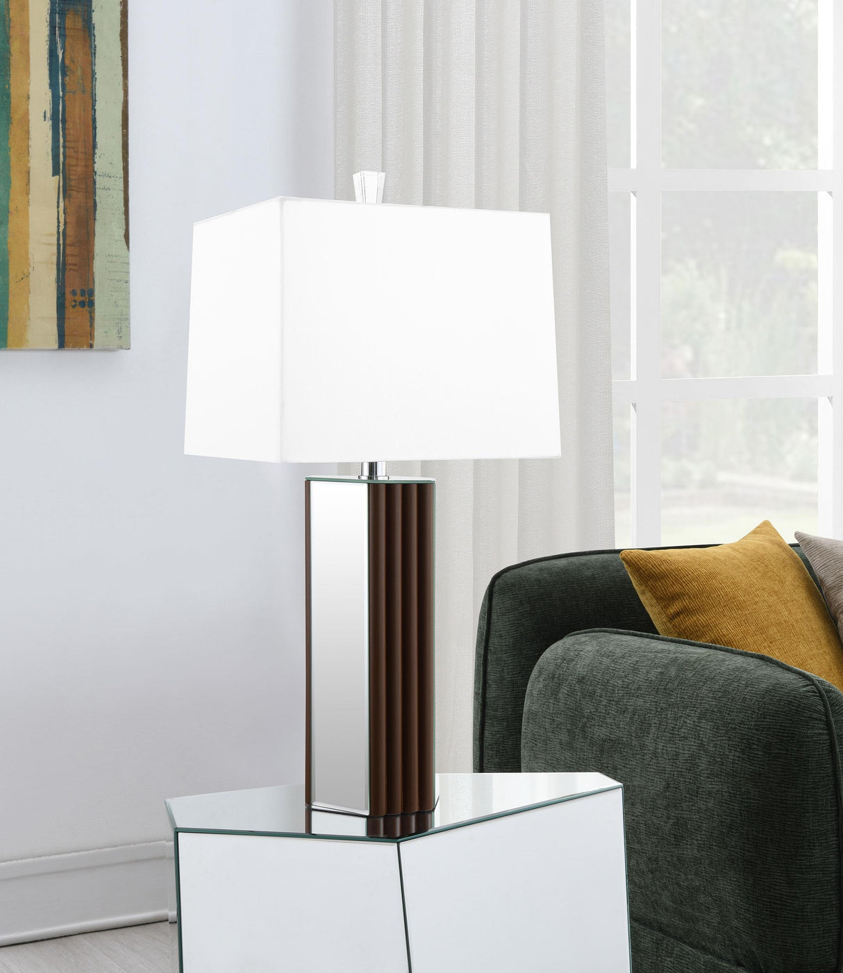 Elena Brown 30-inch Square Tapered Mirrored Table Lamp from Coaster - Luna Furniture