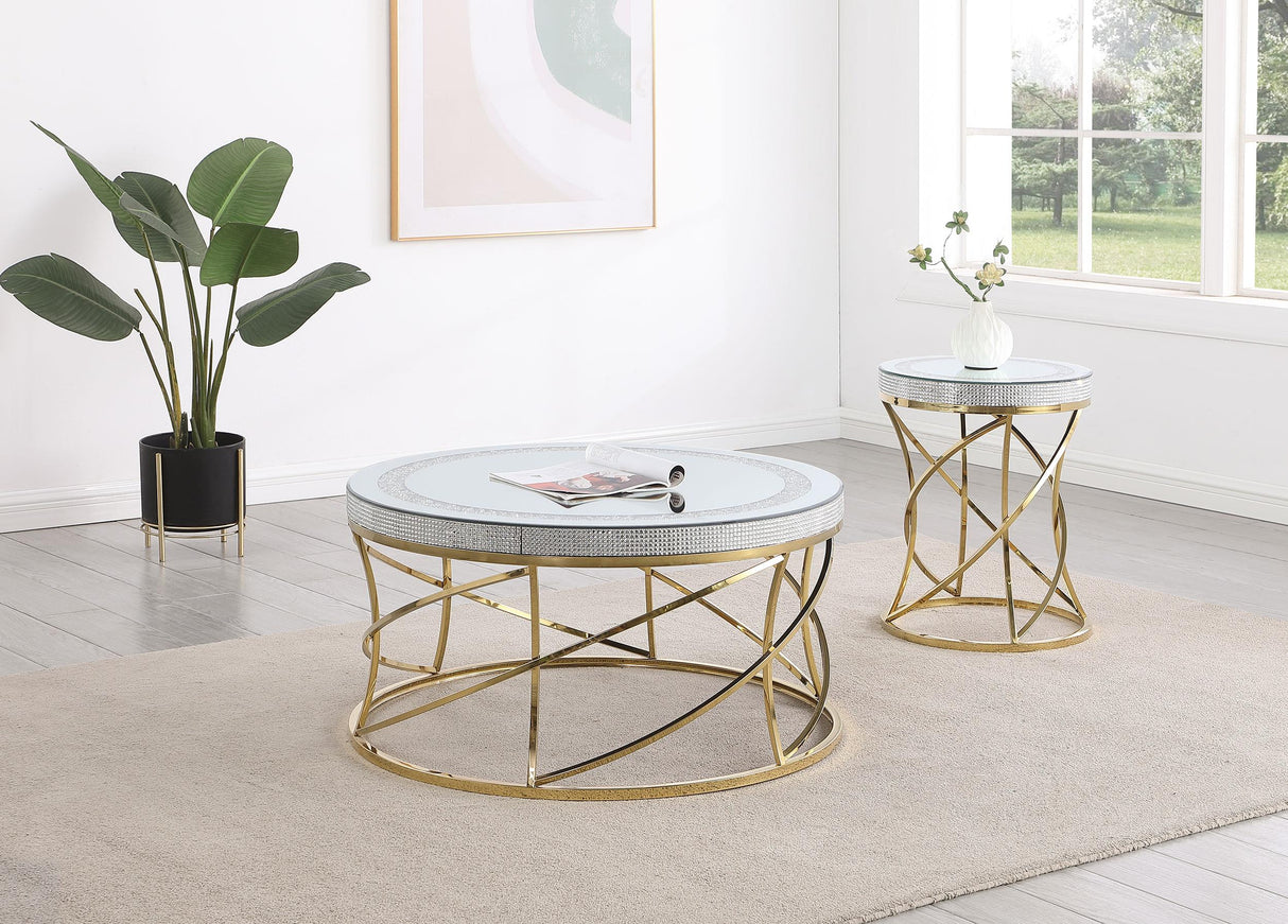 Elise Gold 2-Piece Round Mirror Top Coffee and End Table Set from Coaster - Luna Furniture