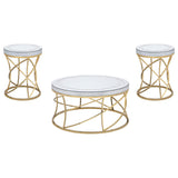 Elise Gold 3-Piece Round Mirror Top Coffee and End Table Set from Coaster - Luna Furniture