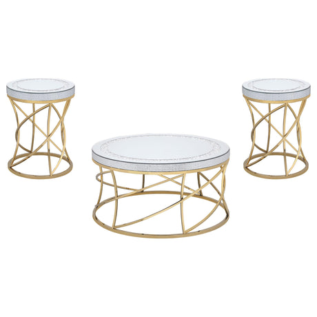 Elise Gold 3-Piece Round Mirror Top Coffee and End Table Set from Coaster - Luna Furniture