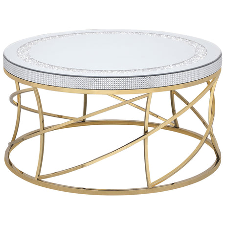 Elise Gold Round Mirror Top Stainless Steel Coffee Table from Coaster - Luna Furniture