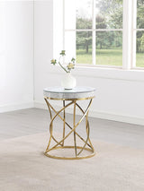 Elise Gold Round Mirror Top Stainless Steel End Table from Coaster - Luna Furniture