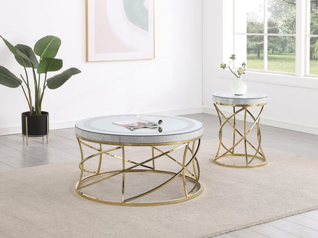 Elise Gold Round Mirror Top Stainless Steel End Table from Coaster - Luna Furniture