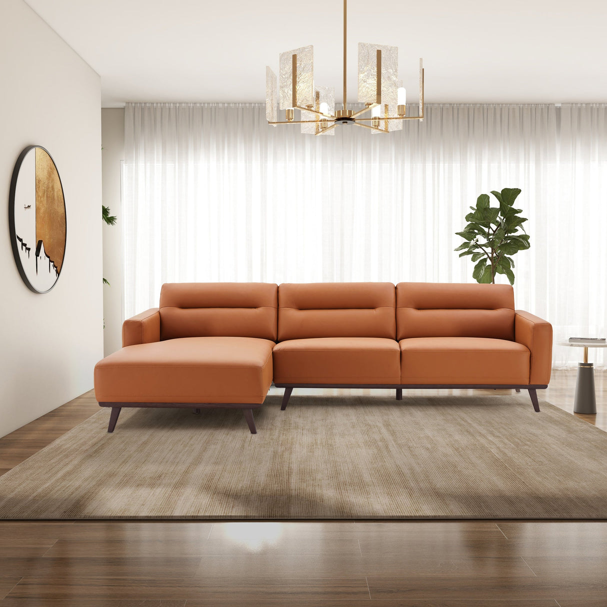 Ella Cognac Vegan Leather Left Facing Sectional Couch from Midinmod - Luna Furniture