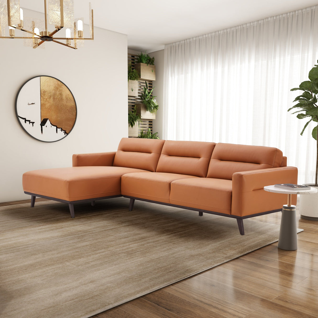 Ella Cognac Vegan Leather Left Facing Sectional Couch from Midinmod - Luna Furniture