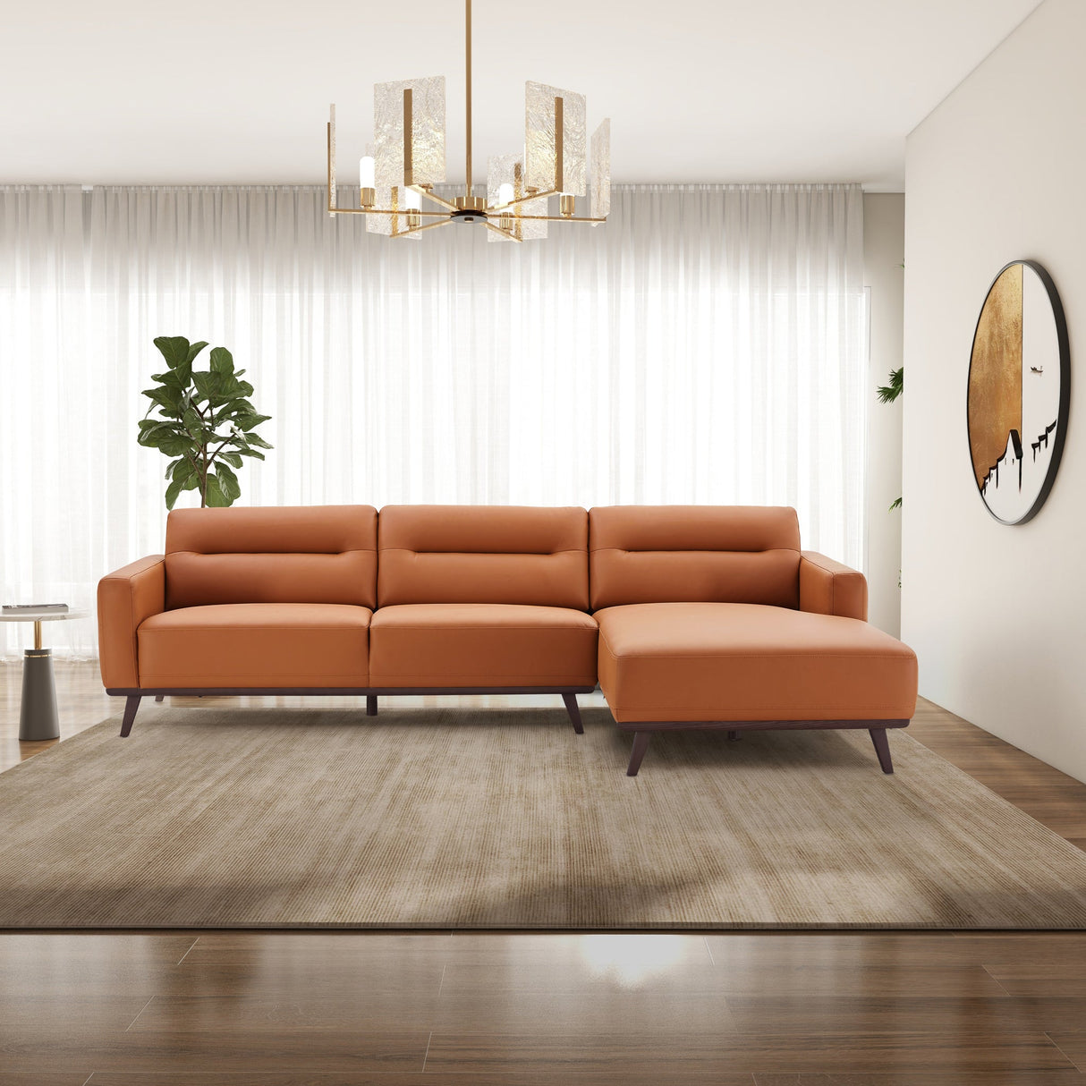 Ella Cognac Vegan Leather Right Facing Sectional Sofa from Midinmod - Luna Furniture
