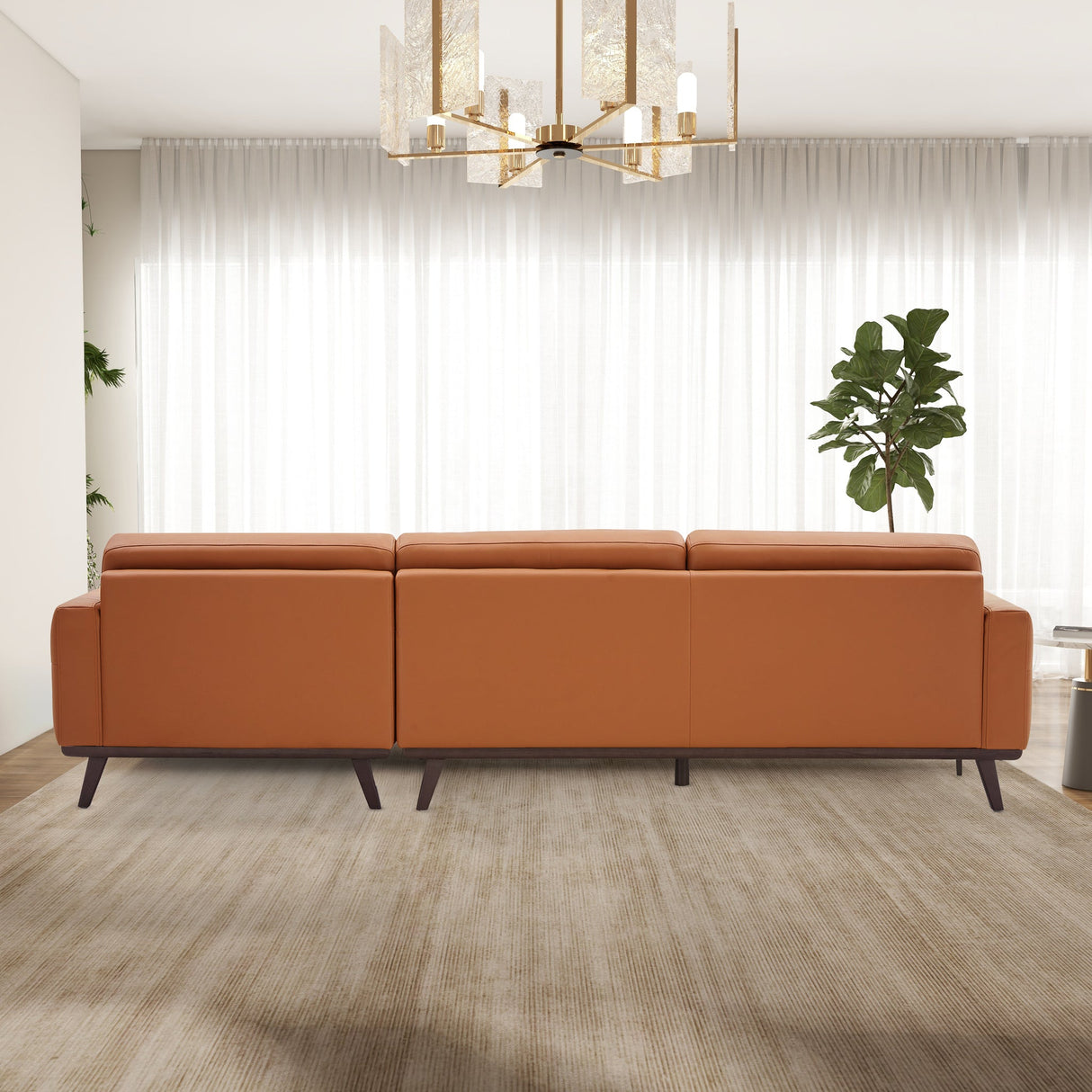 Ella Cognac Vegan Leather Right Facing Sectional Sofa from Midinmod - Luna Furniture